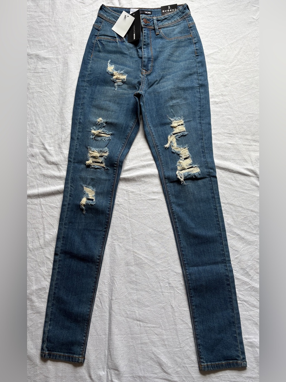 Fashion Nova Women's Dark Blue Distressed Skinny Jeans
